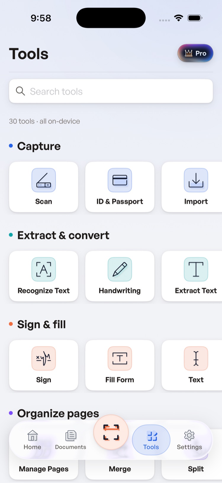 SignScan Tools catalog — 30 tools, all on-device